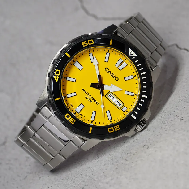 Casio Anti-reverse Bezel Yellow Dial Men's Watch | MTD-125D-9AV